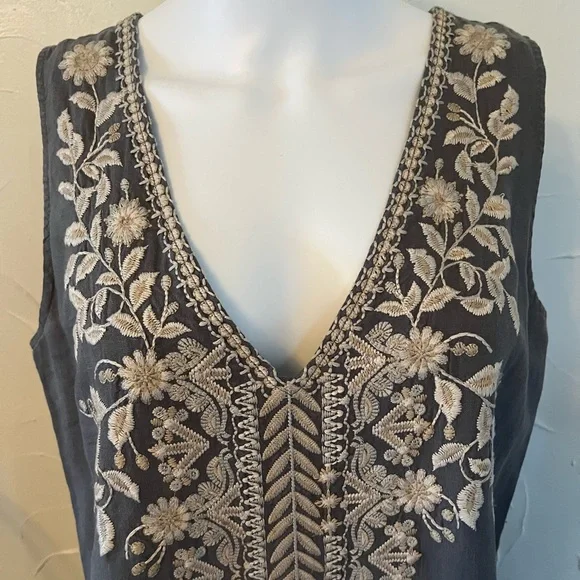 Johnny Was Khemi Embroidered Linen Tank Dress SZ M - Picture 7 of 16